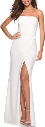 La Femme Strapless Jersey Evening Dress in White at Nordstrom, Size 00