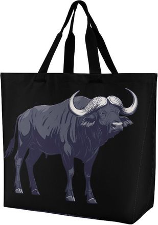 Generic Silhouette of Buffalo Tote Bag Reusable Grocery Shopping Bags Large Travel One Shoulder Handbag for Picnic Work