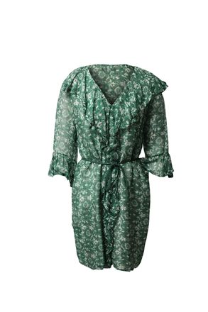 Carolina Herrera Floral Dress With Ruffles in Green Silk