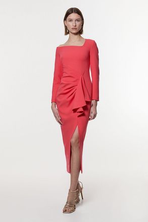 Karen Millen Womens Compact Stretch Asymmetric Neckline Draped Midi Dress - Pink - Size 10 UK