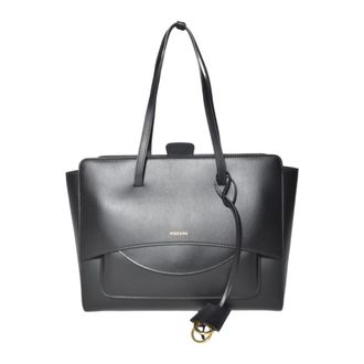 Hidesins Structured Black Leather Tote With Flap Closure
