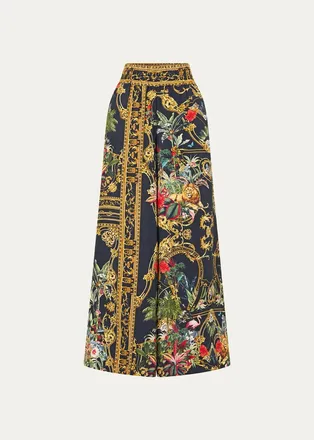 Camilla Printed Silk Wide-Leg Crop Pants