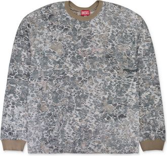 Diesel BEIGE CAMO BURN OUT PRINT LONG SLEEVE T-SHIRT