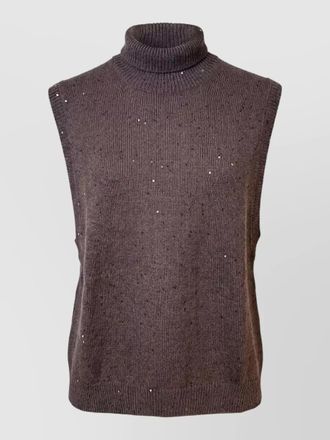 Brunello Cucinelli sleeveless knit turtleneck top embellished