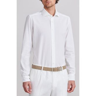 Emanuel Berg Textured Sartorial Stretch Cotton Dress Shirt in White at Nordstrom Rack, Size X-Large