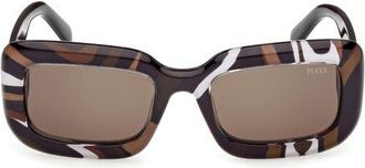 Emilio Pucci 52mm Rectangular Sunglasses in Black /Marmo Kakhi /Olive at Nordstrom