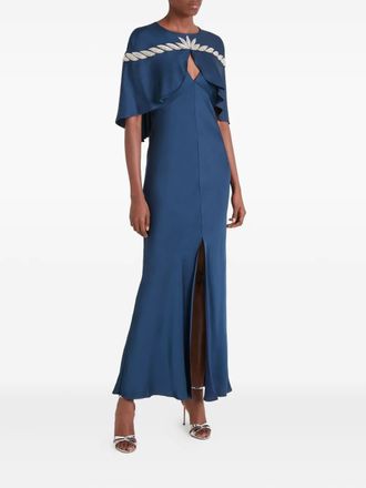 Temperley London Vine cape gown embellished maxi dress - women - Viscose/Acetate/Silk/Viscose/Elastane - 10 - Blue
