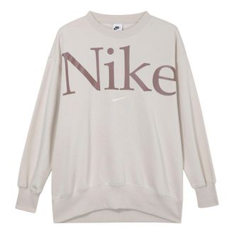 Nike (WMNS) Nike Sportswear Embroidered Loose Fleece Long Sleeve T-Shirt Milk Tea FN3655-104