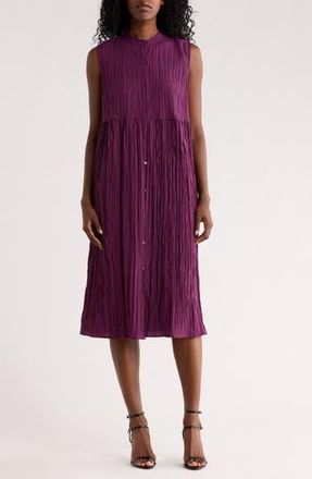 Eileen Fisher Sleeveless Crinkled Silk Shirtdress in Blackberry at Nordstrom Rack, Size X-Large