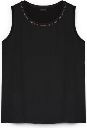 Fiorella Rubino Tweekleurige viscose top met versieringen - Dames - Tops zonder mouwen - Zwart - S - Polyester - Tops