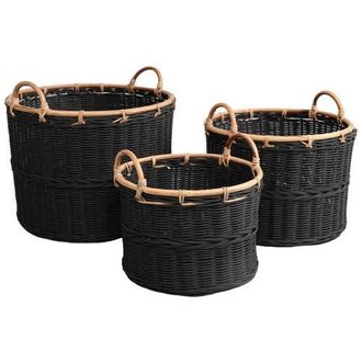 Happimess Vista Handwoven Rattan Nesting Storage Baskets with Handles in Black at Nordstrom