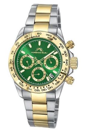 Porsamo Bleu Alexis Two-Tone Multifunction Bracelet Watch, 37mm in Two-Tone/Green at Nordstrom Rack