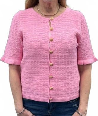 THML Clothing Short Sleeve Button Down Knitted Top In Pink