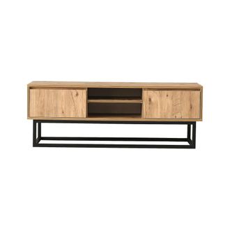 Dmora Mueble de televisi&oacute;n efecto madera negro, roble 180x40 cm