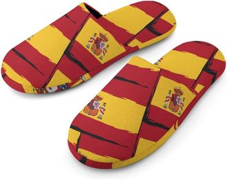 Generic Spain Flag Or Banner Cotton Slippers for Men Memory Foam House Slippers Soft Anti-skid Sole Indoor Outdoor Shoes