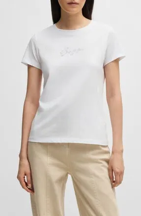 BOSS Crystal Logo Cotton T-Shirt in Wht at Nordstrom Rack, Size X-Small