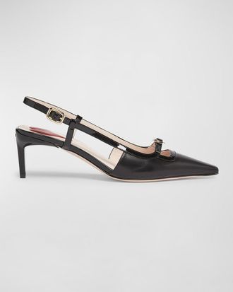 Roger Vivier Mixed Leather Mini Buckle Slingback Pumps