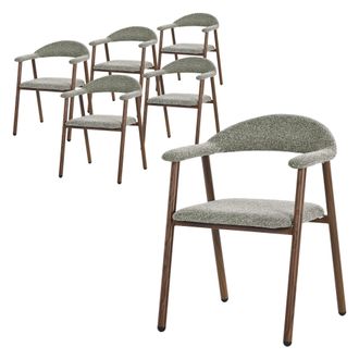 ML Design Ml-design Juego 6 Sillas De Comedor Con Reposabrazos, Asientos De Cocina Y Sal&oacute;n Con Respaldo, Tapizado Tejido Verde Y Estructura De Acero Con Aspecto