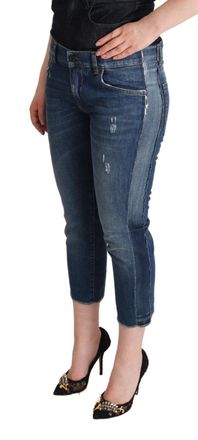 Dolce & Gabbana Womens Blue Washed Mid Waist Denim Logo Cropped Jeans Cotton Clothing