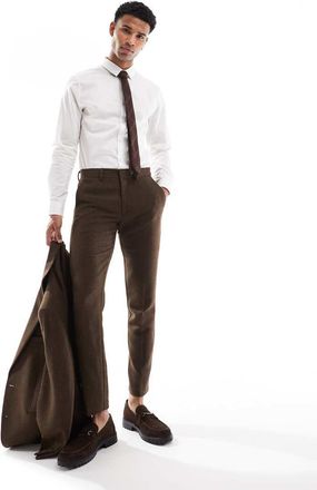 Asos skinny suit pants with wool in brown twill