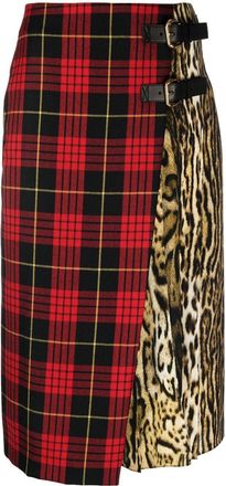 Roberto Cavalli mix-print midi skirt - women - Virgin Wool - 42 - Red