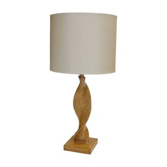 Loops Table Lamp Oak Effect Resin & Natural Linen 10W LED E27 Base & Shade