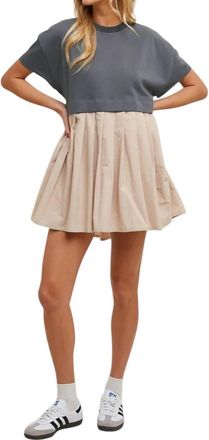 Wishlist French Terry Contrast Mini Dress In Charcoal/taupe