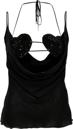 Blumarine Top in georgette con strass - Nero