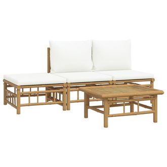 vidaXL Vidaxl - Set De Muebles De Jard&iacute;n 4 Piezas Bamb&uacute; Y Cojines Blanco Crema