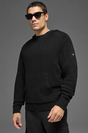Alo | Textured Knit Hoodie in Black, Size: Medium