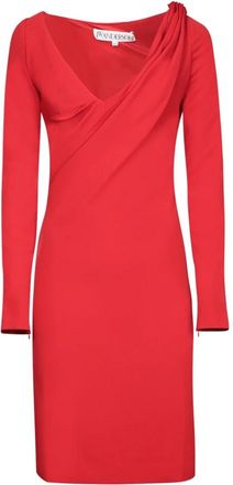 J.W.Anderson Shoulder Drape V-Neck Dress - Dames - Korte kleedjes - Rood - XS - Leer - Kleedjes
