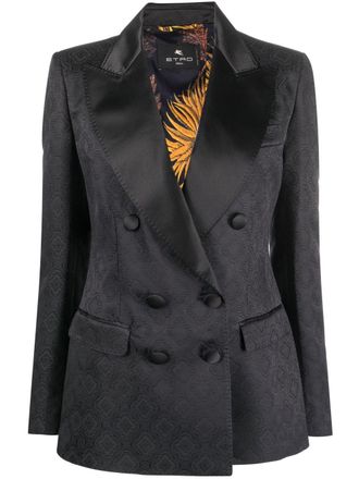 Etro patterned-jacquard satin blazer - Black