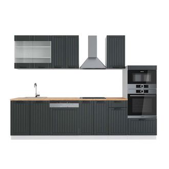 Vicco Mueble De Cocina Fame-line, Antracita Casa De Campo/blanco, 300 Cm Con Armario Alto, Et Roble