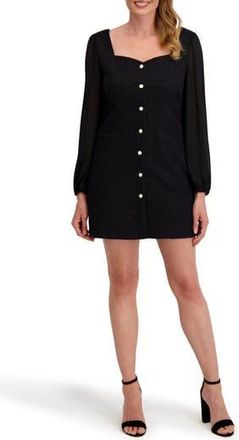 Shelli Segal Isla Long Sleeve Mixed Media Minidress in Black Onyx at Nordstrom Rack, Size 14