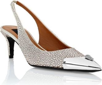Philipp Plein Satin Slingback Mix Strass Women in Beige at Nordstrom, Size 39