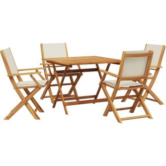 vidaXL Set De Comedor De Jard&iacute;n 5 Pzas Tela Madera Maciza Blanco Crema Vidaxl