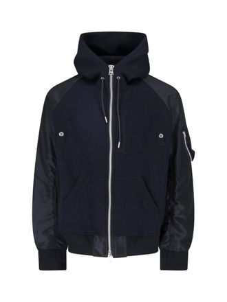 sacai Technical Fabric Bomber Jacket with Hood and Zippered Pockets
