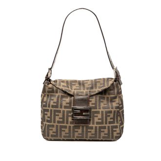 Fendi Pre-owned Womens Zucca Canvas Double Flap Shoulder Bag - Tan Textile - One Size