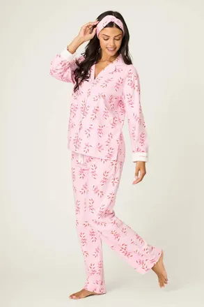 PJ Salvage Sweeter Than Sugar Candy Cane Flannel Set In Pink