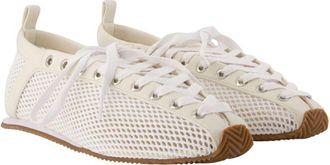 Ganni Womens Mesh And Leather Ballerina White