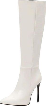 Generic Womens Patent Leather Pointed Toe Stiletto Heel Knee High Boots Zipper Style Sexy Long Booties Winter Wear