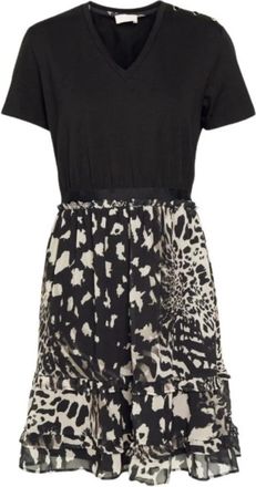 Liu Jo Jurkje met korte mouwen en dierenprint - Dames - Korte kleedjes - Zwart - L - Polyester - Kleedjes