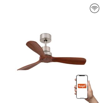 Netlighting Mini Lantau Small 3 Blade Ceiling Fan Nickel Pine Tuya Smart System in Brown