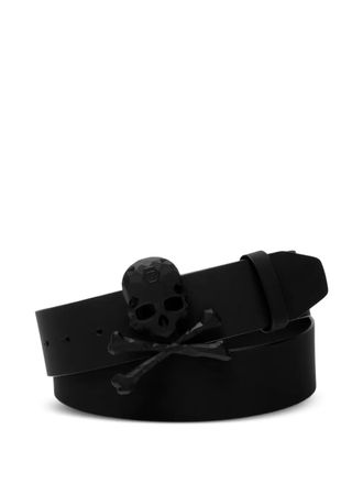 Philipp Plein Skull & Bones leather belt - men - Calf Leather - 100 - Black