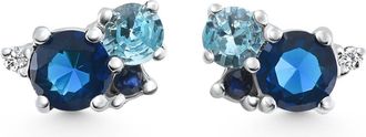 Pompeii3 4Ct Diamond & Blue Gemstone Hydrangea Bouquet Earrings Studs 14k Gold Lab Grown