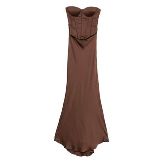 Rotate ROTATE Birger Christensen, Gowns, female, Brown, Size: M Satin Corset Maxi Dress