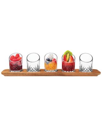 Godinger Set Of 5 Dublin Tasters On Acacia Serving Board