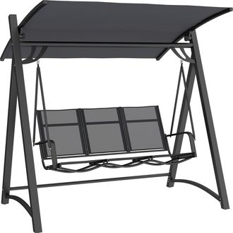 OUTSUNNY Columpio De Jard&iacute;n De 3 Plazas Con Techo Ajustable Upf50+, Asiento Transpirable Y Marco De Metal, Para Terraza, Carga 360 Kg, 188x130x183 Cm