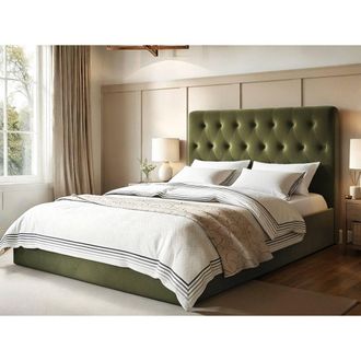 Flair Marley Buttoned Headboard Ottoman Bed Green Velvet | Size: Double
