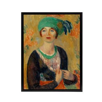 Artery8 Portrait of a in Green Turban Glackens Framed Canvas Wall Art | Size: W24 x H32